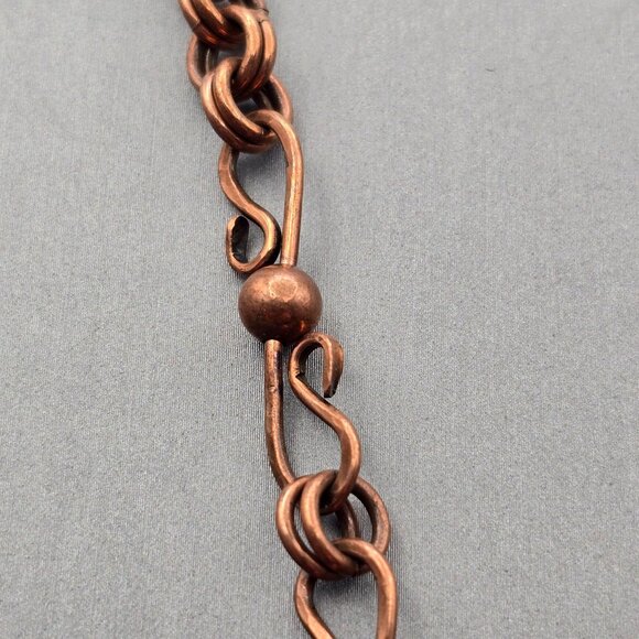 VTG Copper Wire Wrapped Jasper Pendant Necklace 18" Adjustable Length Statement - Picture 4 of 11